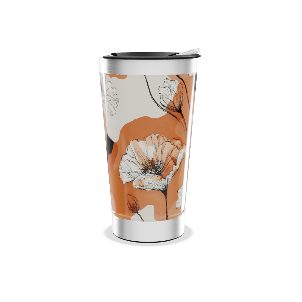 Copo Térmico - Floral Laranja Aço Inox