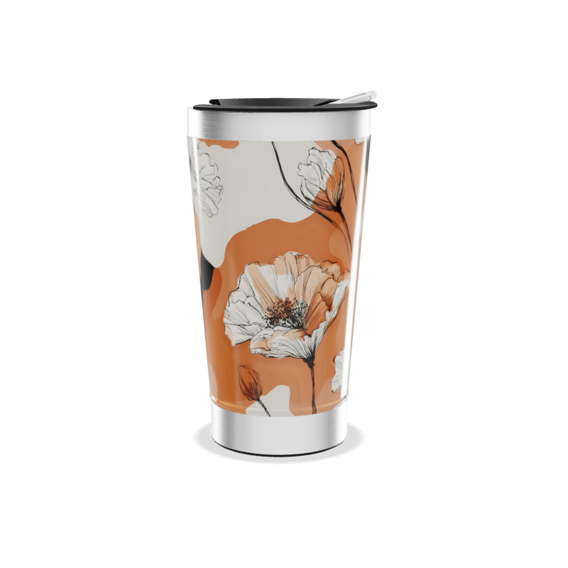 Copo Térmico - Floral Laranja Aço Inox