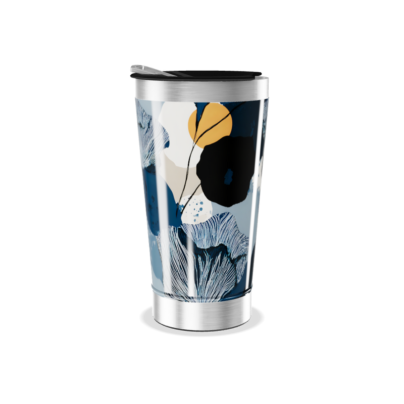 Copo Térmico - Azul com Estampa Abstrata