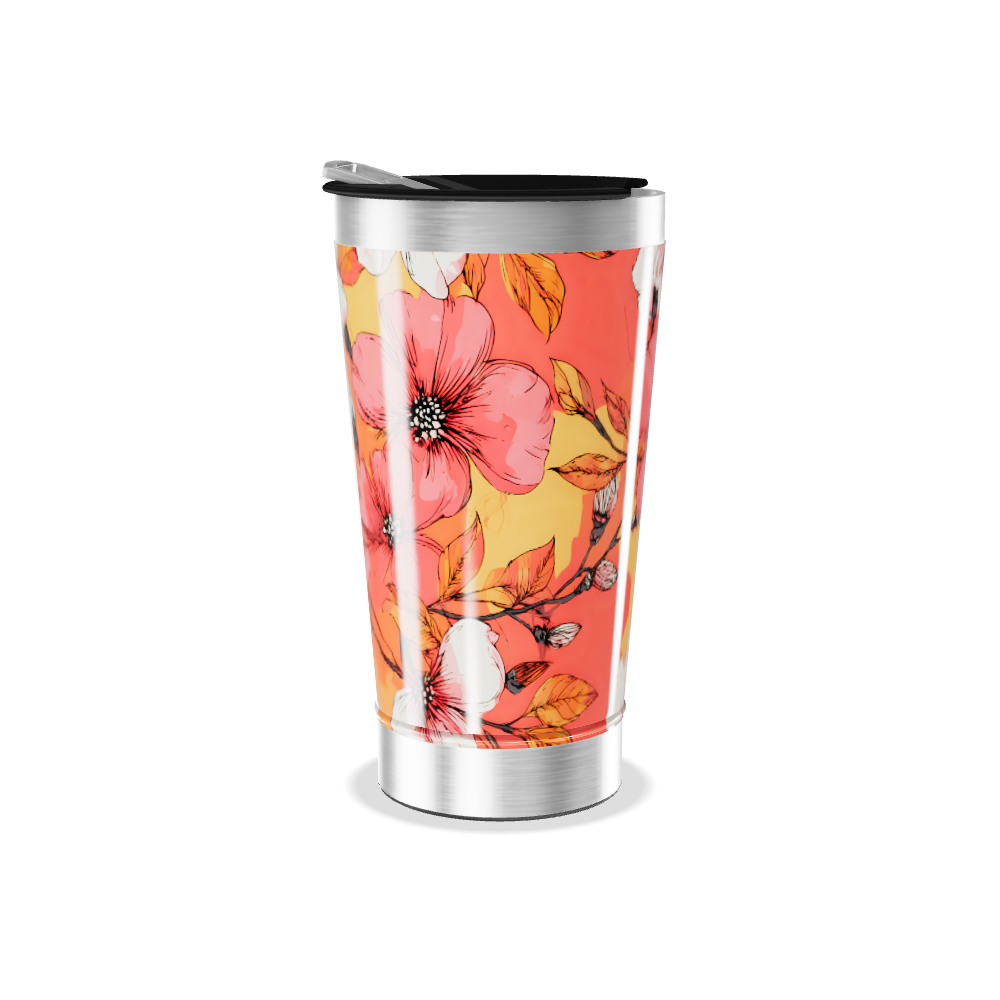 Copo Térmico - Floral Laranja Aço Inox