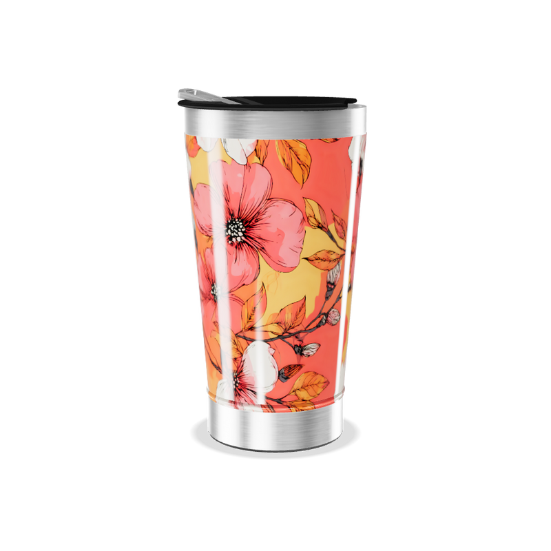 Copo Térmico - Floral Laranja Aço Inox