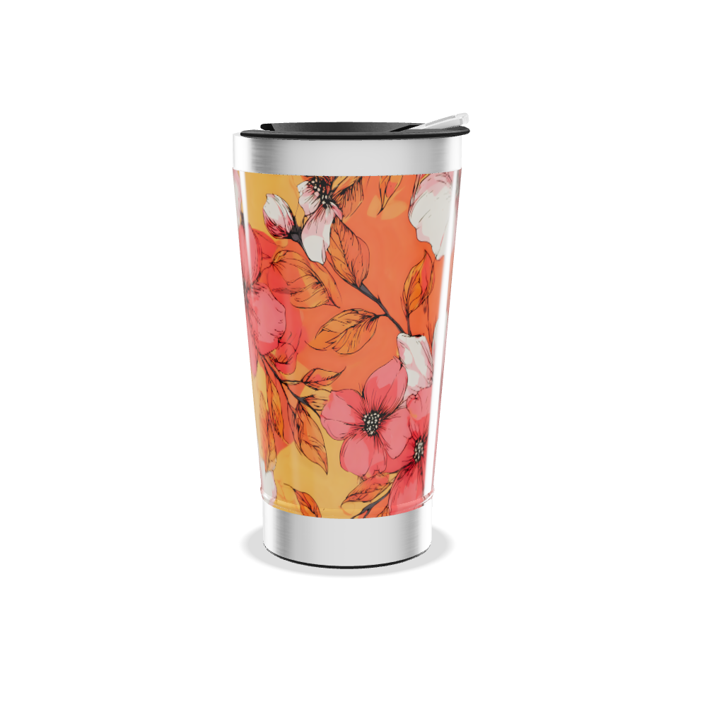 Copo Térmico - Floral Laranja Aço Inox