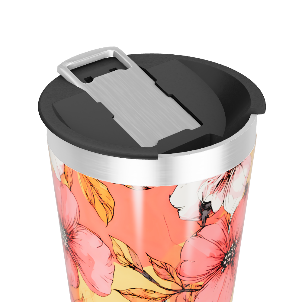 Copo Térmico - Floral Laranja Aço Inox