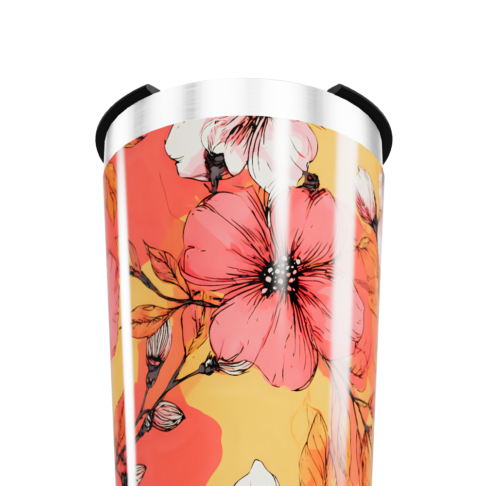 Copo Térmico - Floral Laranja Aço Inox