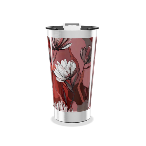 Copo Térmico - Floral Vermelho Aço Inox