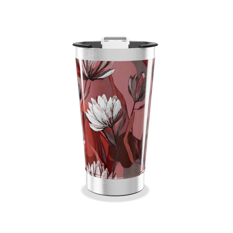 Copo Térmico - Floral Vermelho Aço Inox