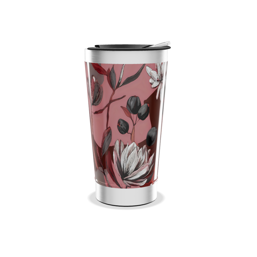 Copo Térmico - Floral Vermelho Aço Inox