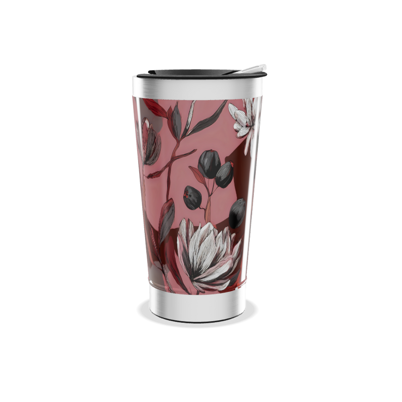 Copo Térmico - Floral Vermelho Aço Inox