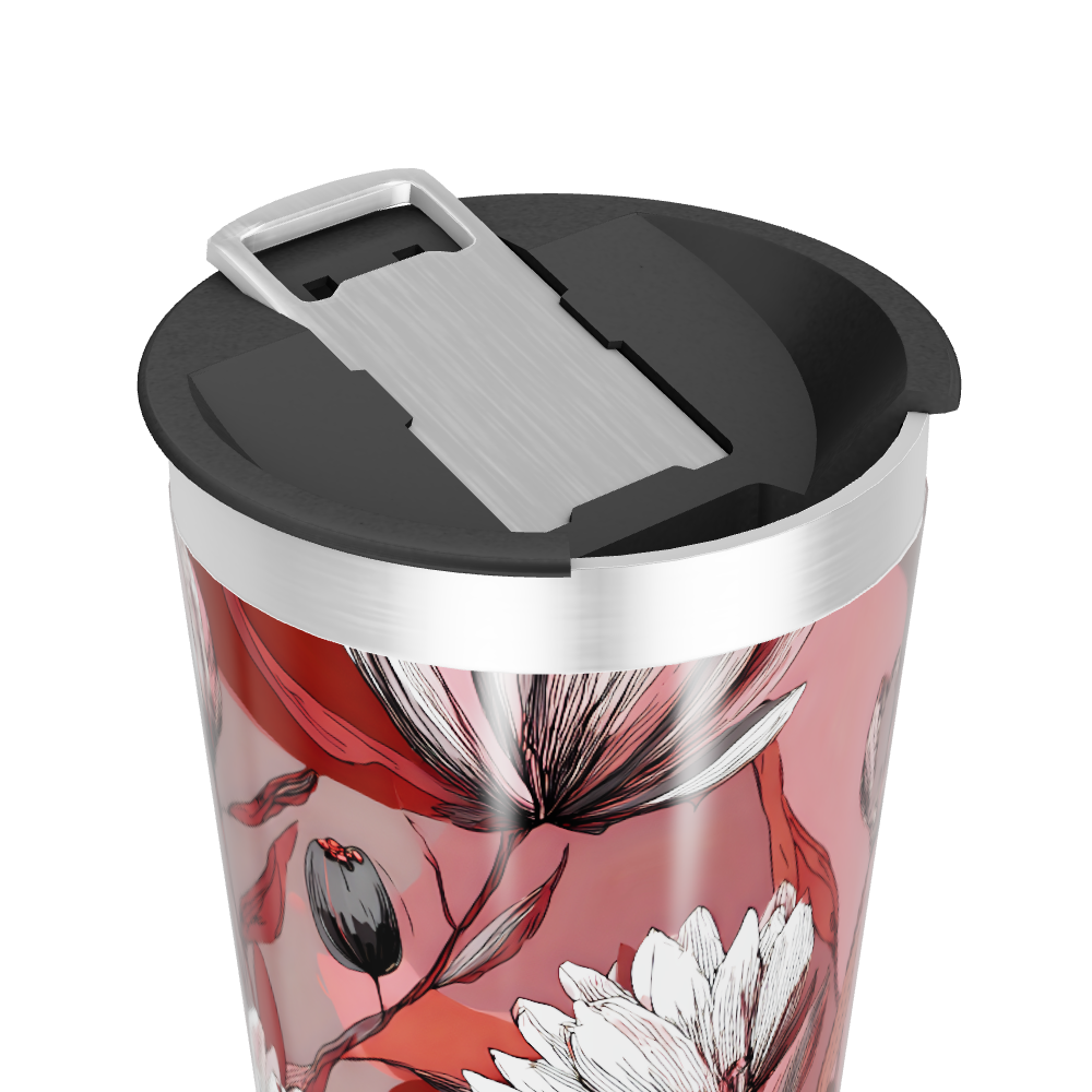 Copo Térmico - Floral Vermelho Aço Inox