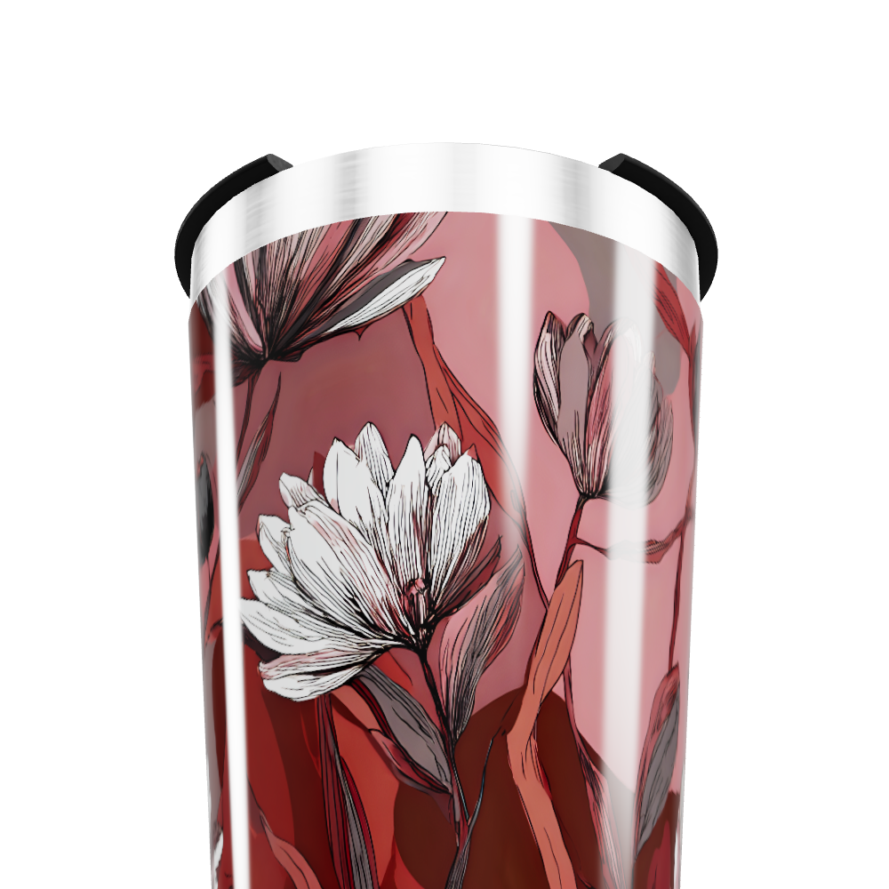 Copo Térmico - Floral Vermelho Aço Inox