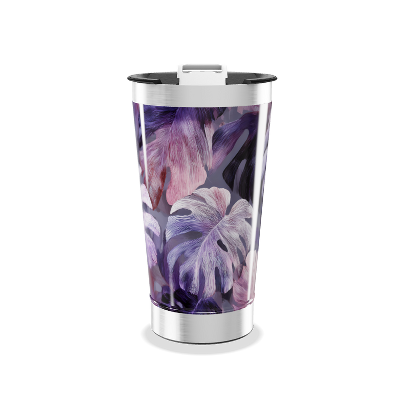 Copo Térmico - Folhas Roxas e Rosas
