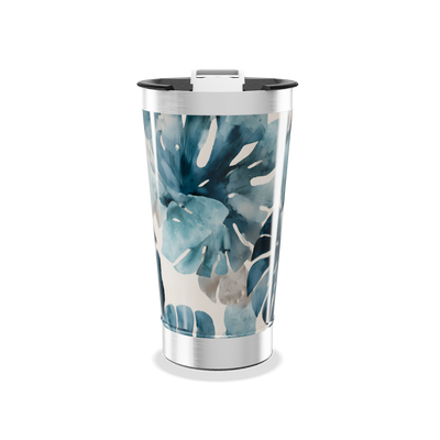 Copo Térmico - Floral Azul Aço Inox