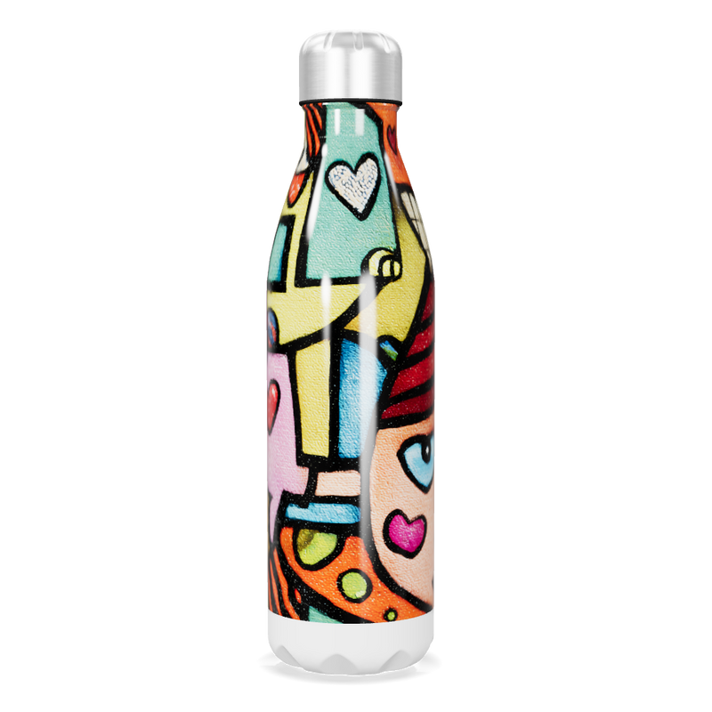 Garrafa Inox - Estampa Colorida Coração