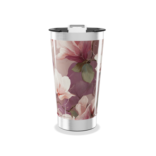 Copo Térmico - Floral rosa aço inox