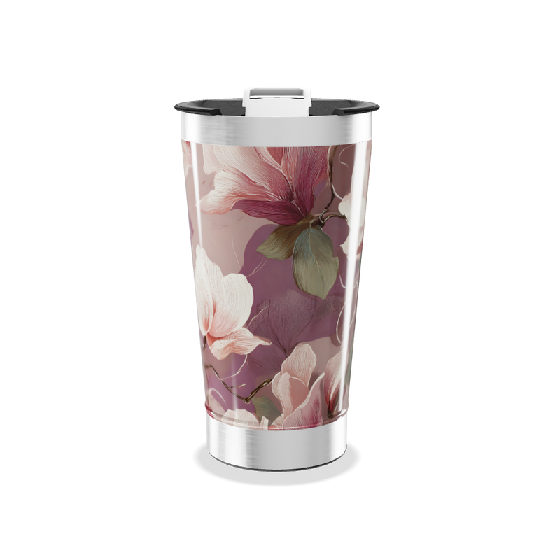 Copo Térmico - Floral rosa aço inox