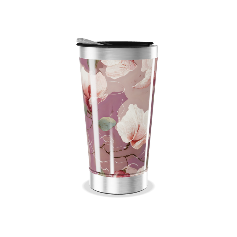 Copo Térmico - Floral rosa aço inox