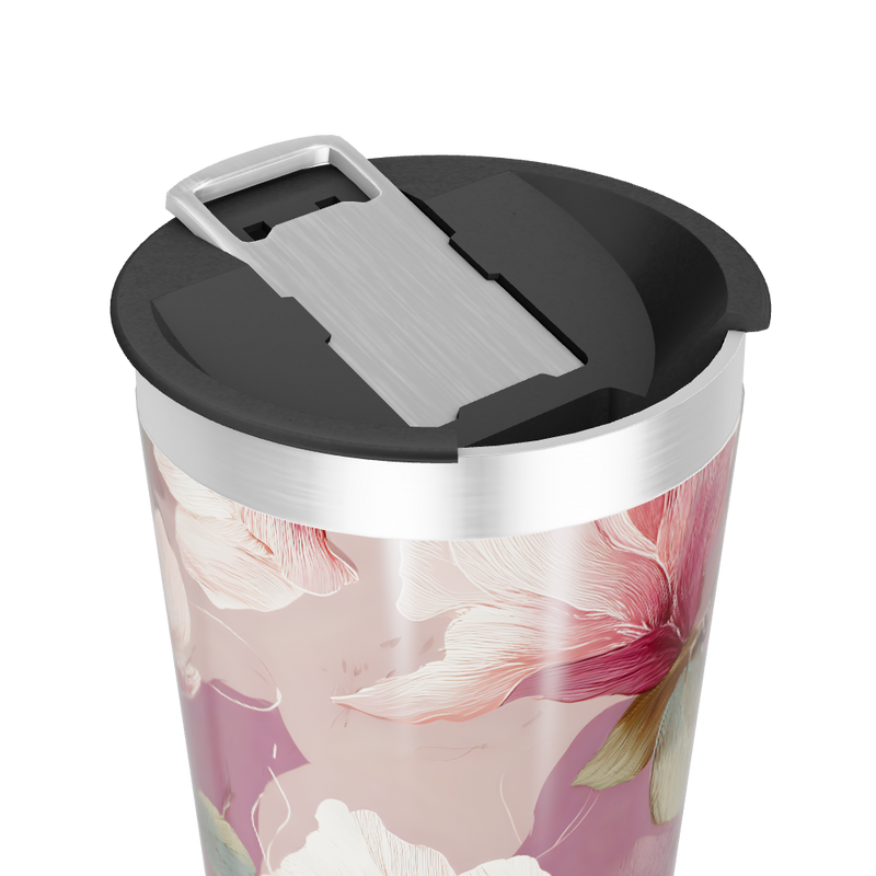 Copo Térmico - Floral rosa aço inox