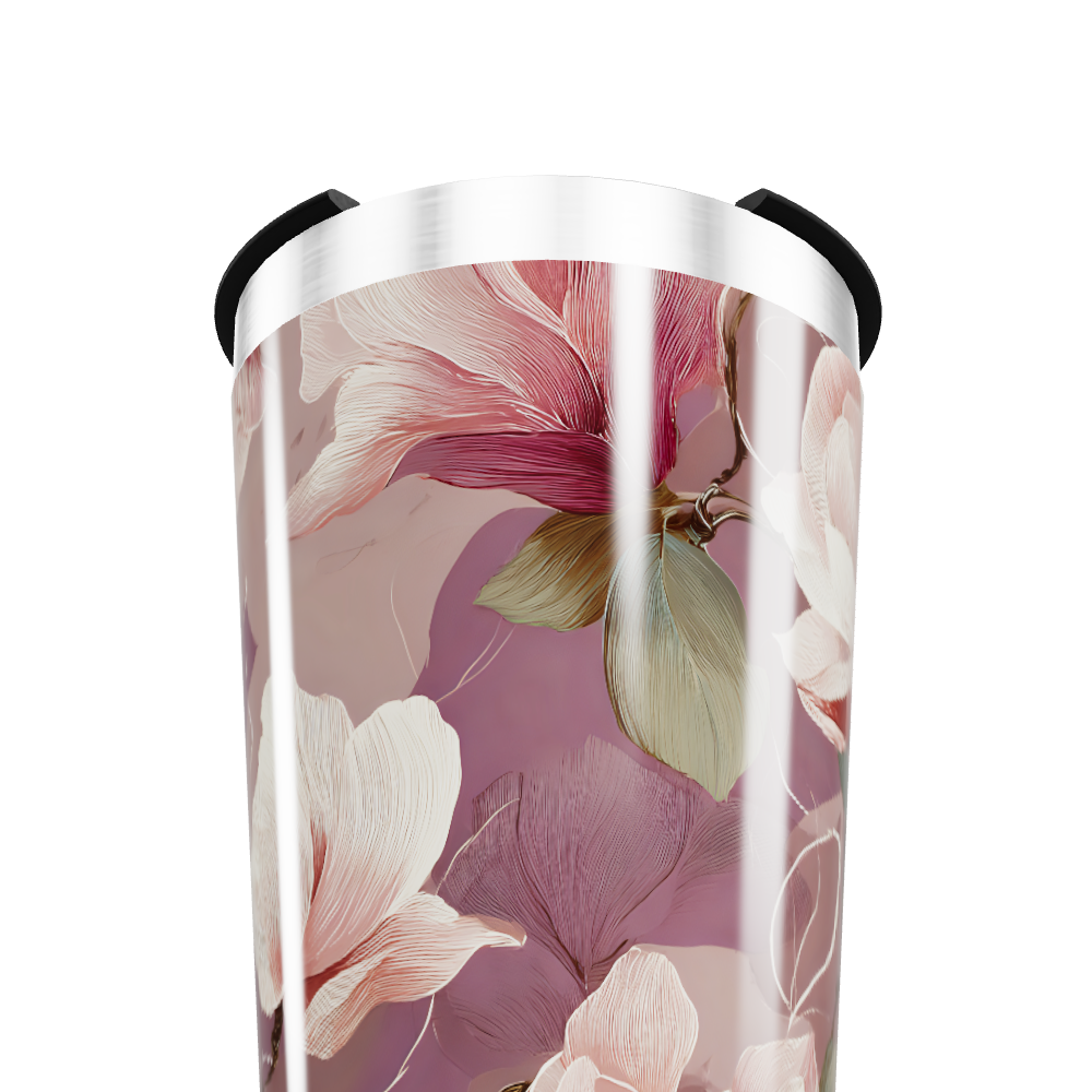 Copo Térmico - Floral rosa aço inox