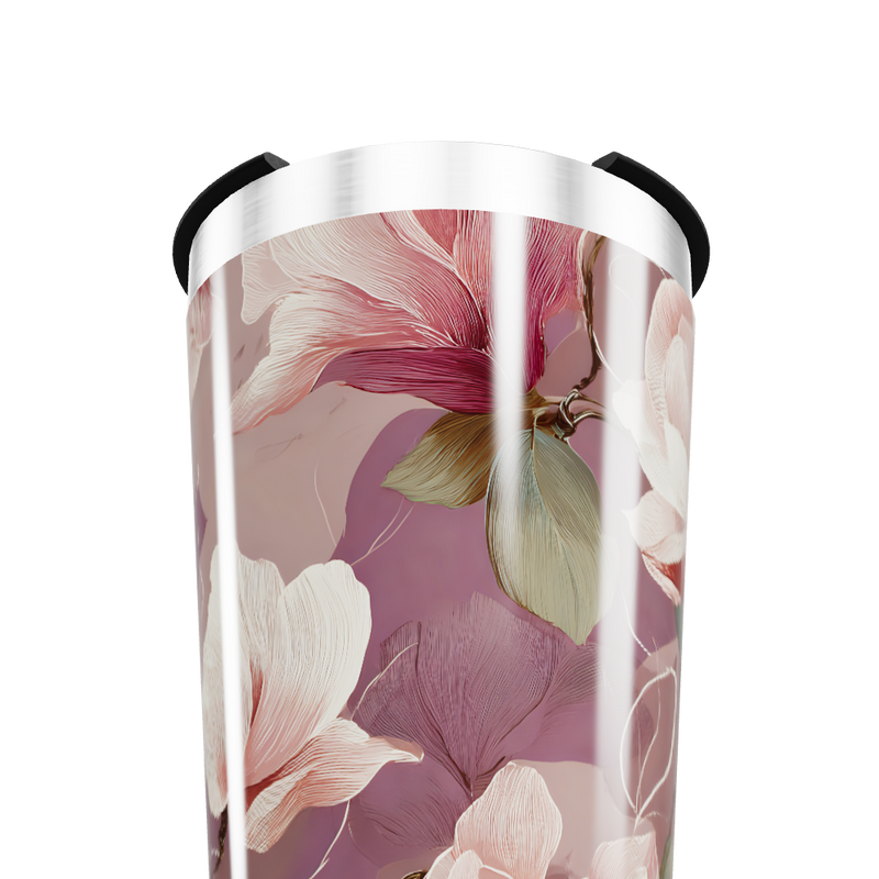 Copo Térmico - Floral rosa aço inox