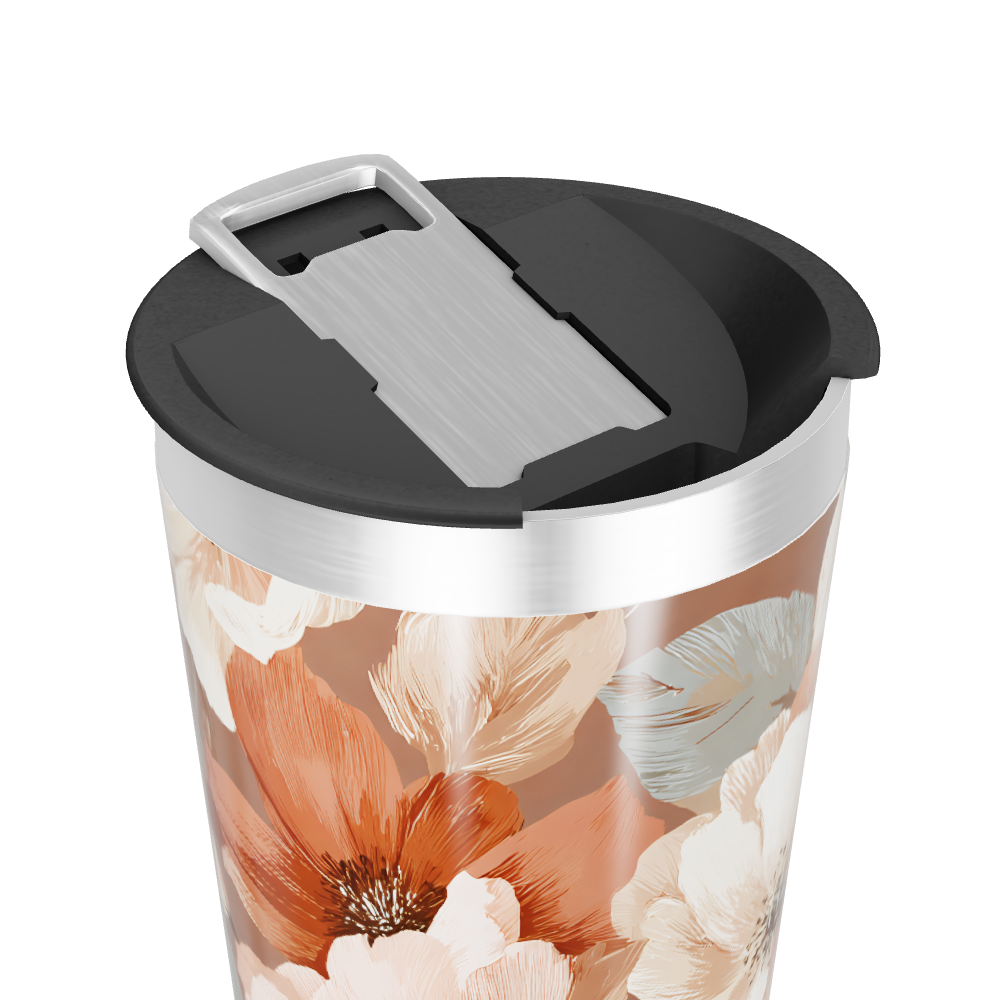 Copo Térmico - Floral Marrom Inox