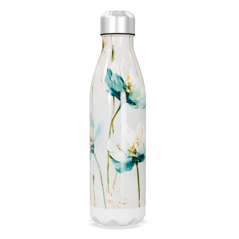 Garrafa Inox Flores Azul Branca