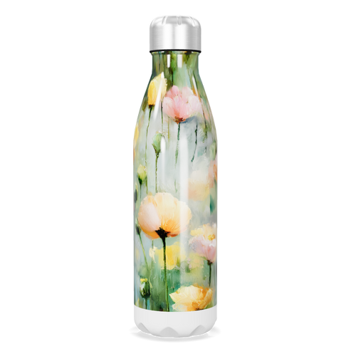 Garrafa Inox - Floral com Tampa Prata