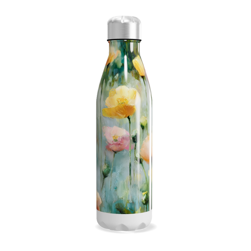 Garrafa Inox - Floral com Tampa Prata