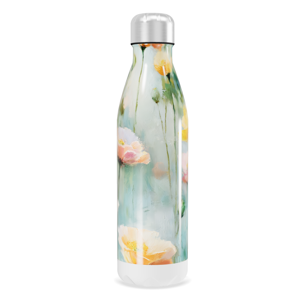 Garrafa Inox - Floral com Tampa Prata