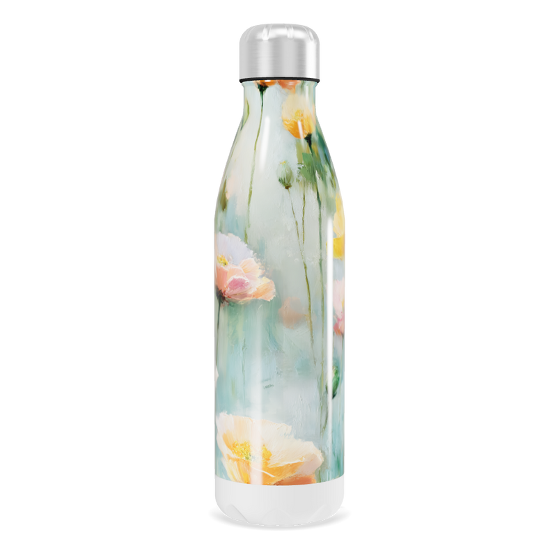 Garrafa Inox - Floral com Tampa Prata