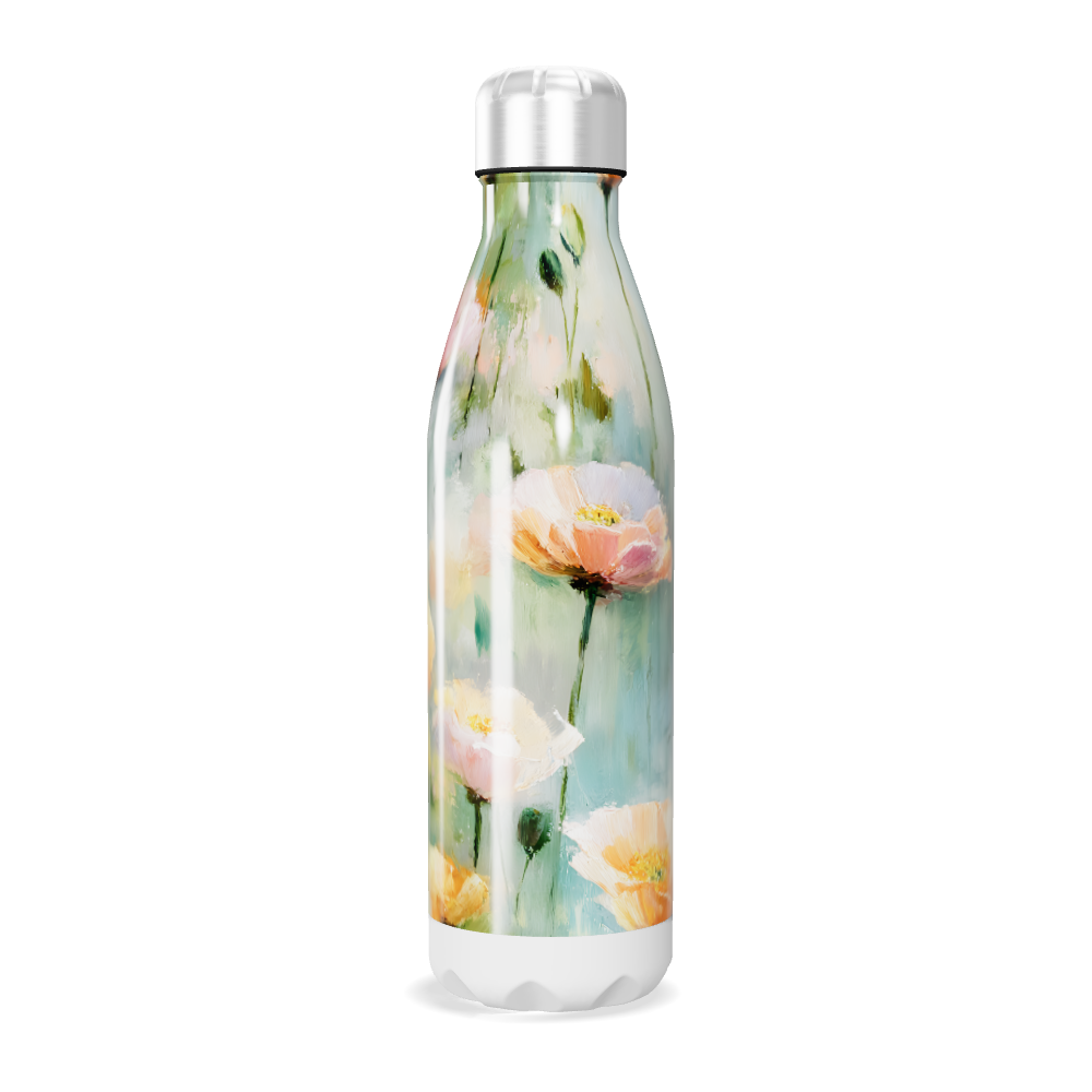 Garrafa Inox - Floral com Tampa Prata