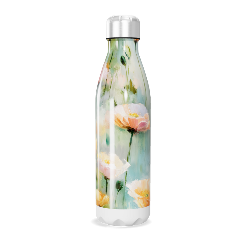 Garrafa Inox - Floral com Tampa Prata