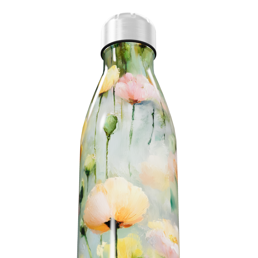 Garrafa Inox - Floral com Tampa Prata