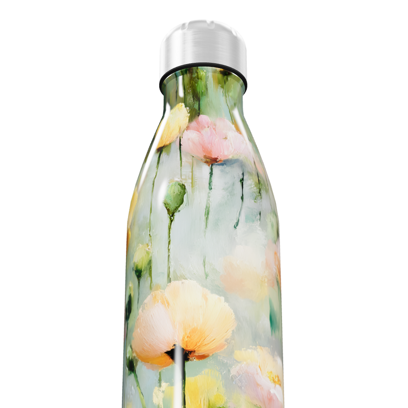 Garrafa Inox - Floral com Tampa Prata