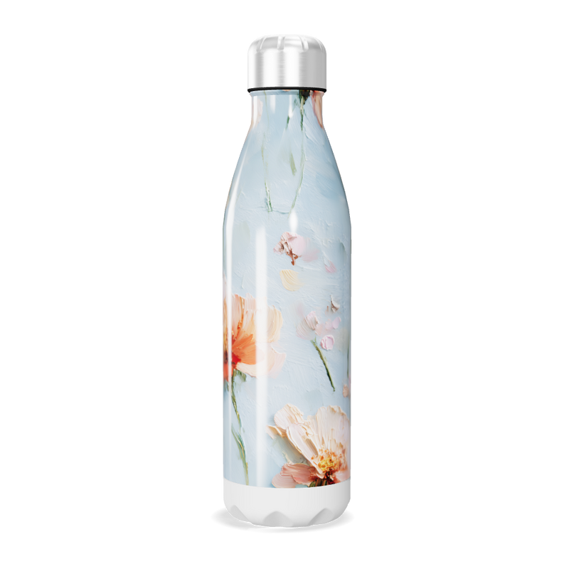 Garrafa Inox - Flores Azul e Laranja