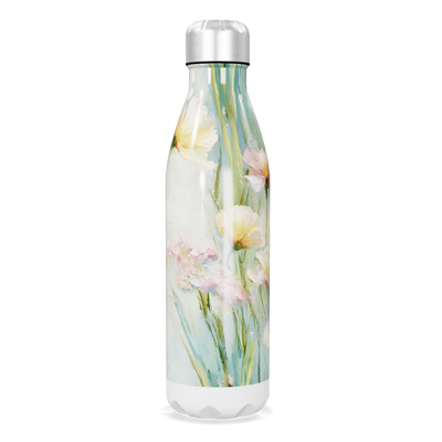 Garrafa Inox - Floral com Tampa Prateada