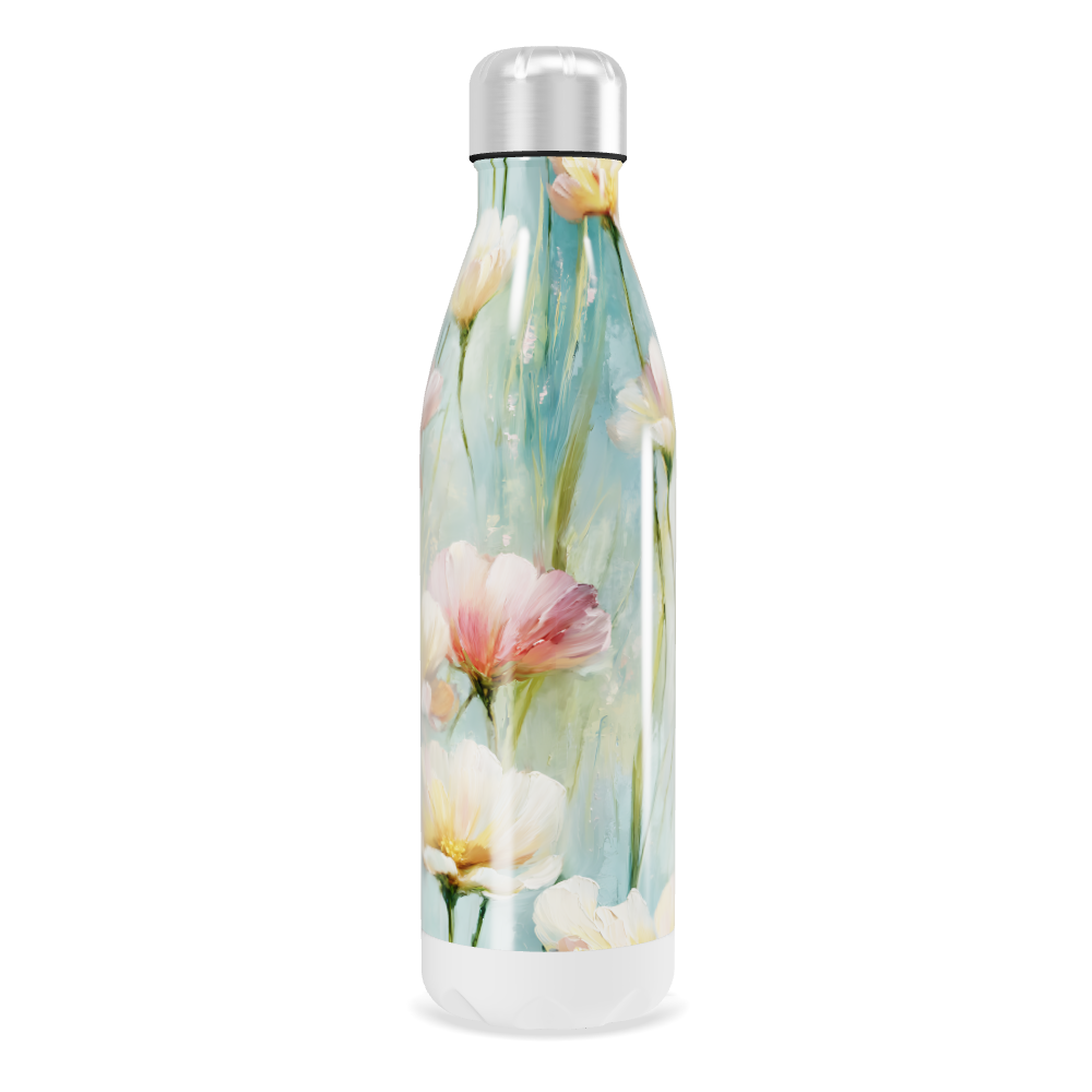 Garrafa Inox - Floral com Tampa Prateada