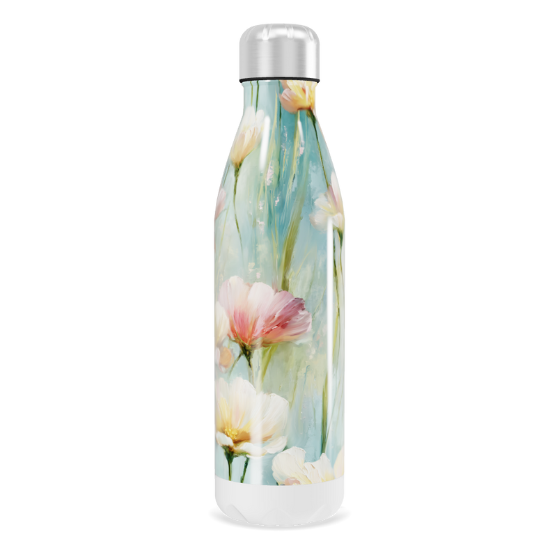 Garrafa Inox - Floral com Tampa Prateada