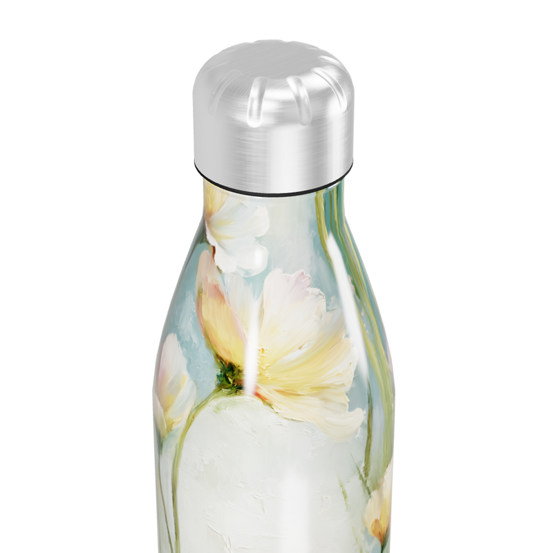 Garrafa Inox - Floral com Tampa Prateada