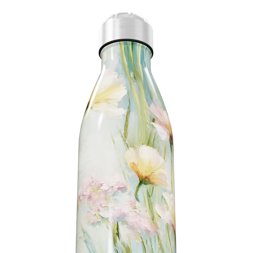 Garrafa Inox - Floral com Tampa Prateada