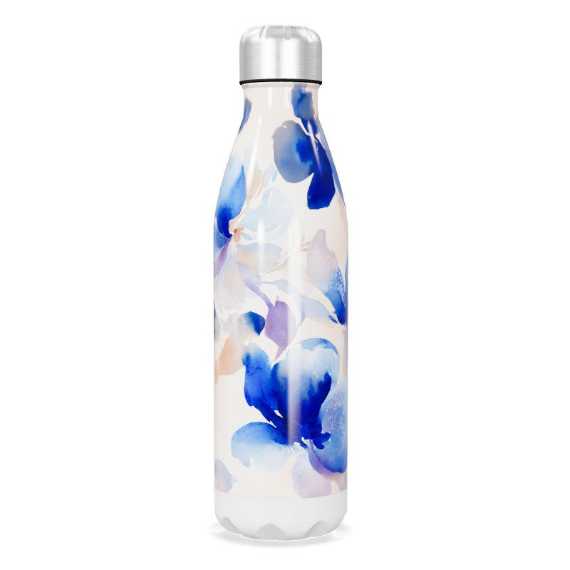 Garrafa Inox Flores Azul Branca