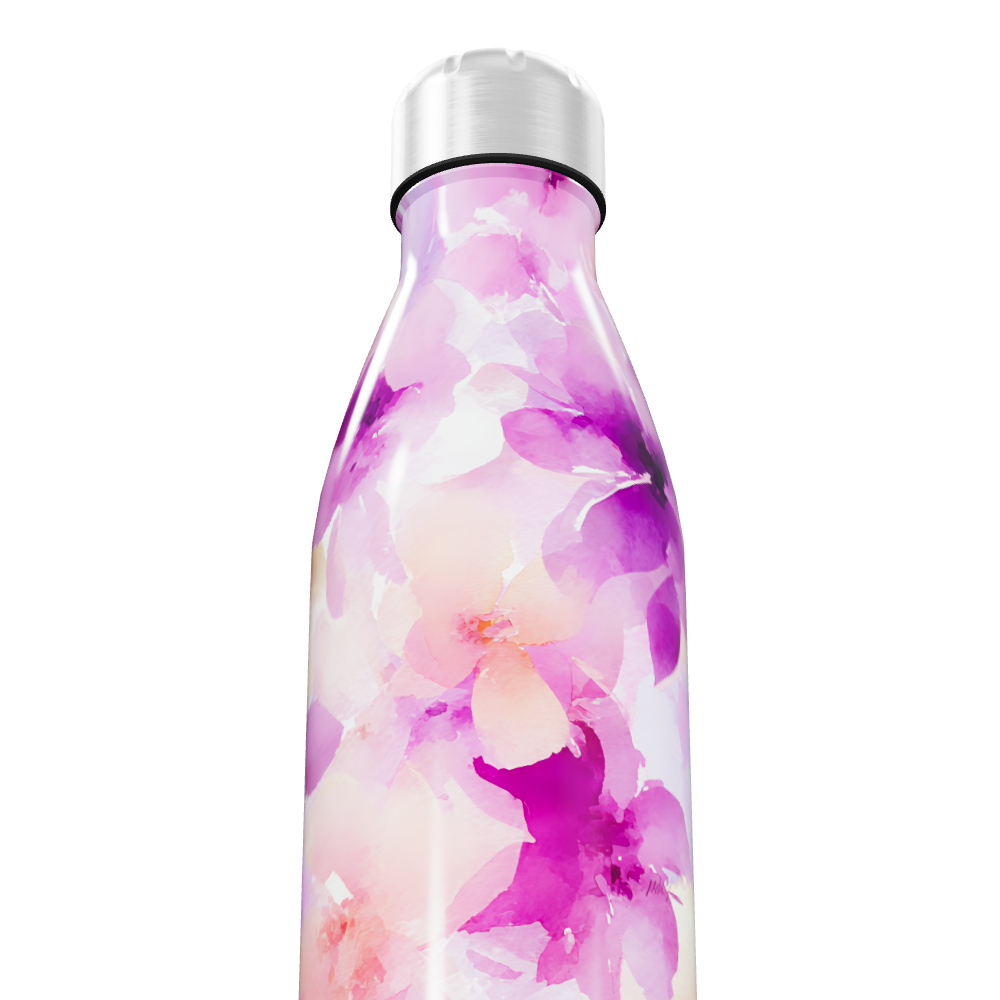 Garrafa Inox - Floral Rosa e Roxa