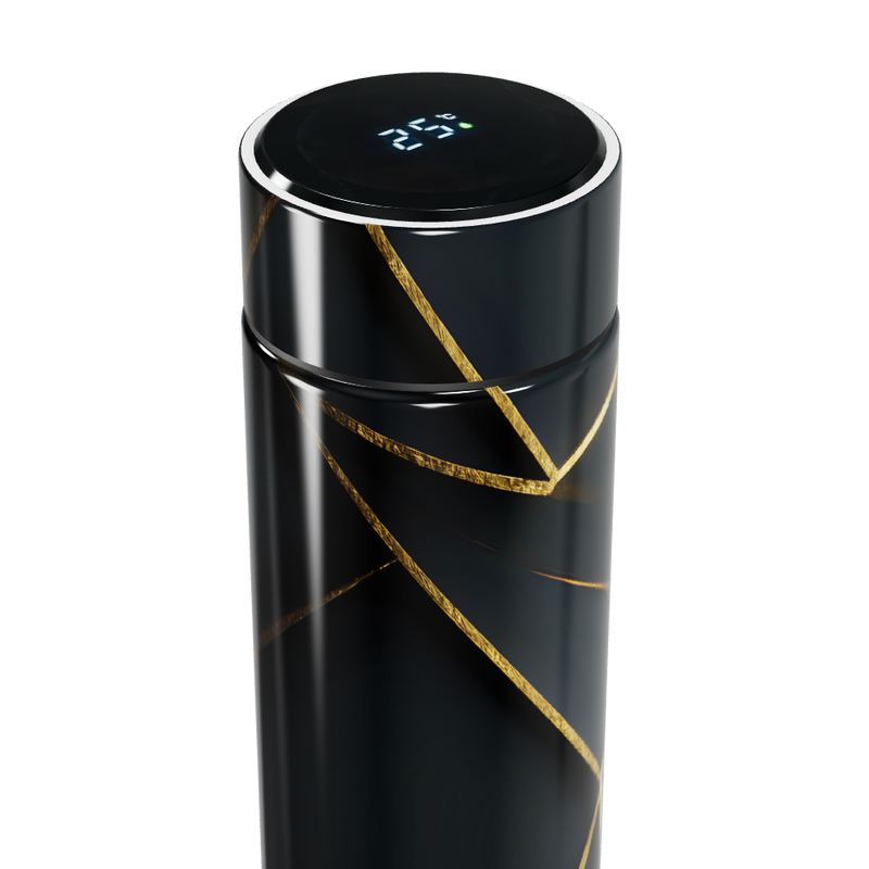 Garrafa Térmica Touch - Preta com Detalhes Dourados