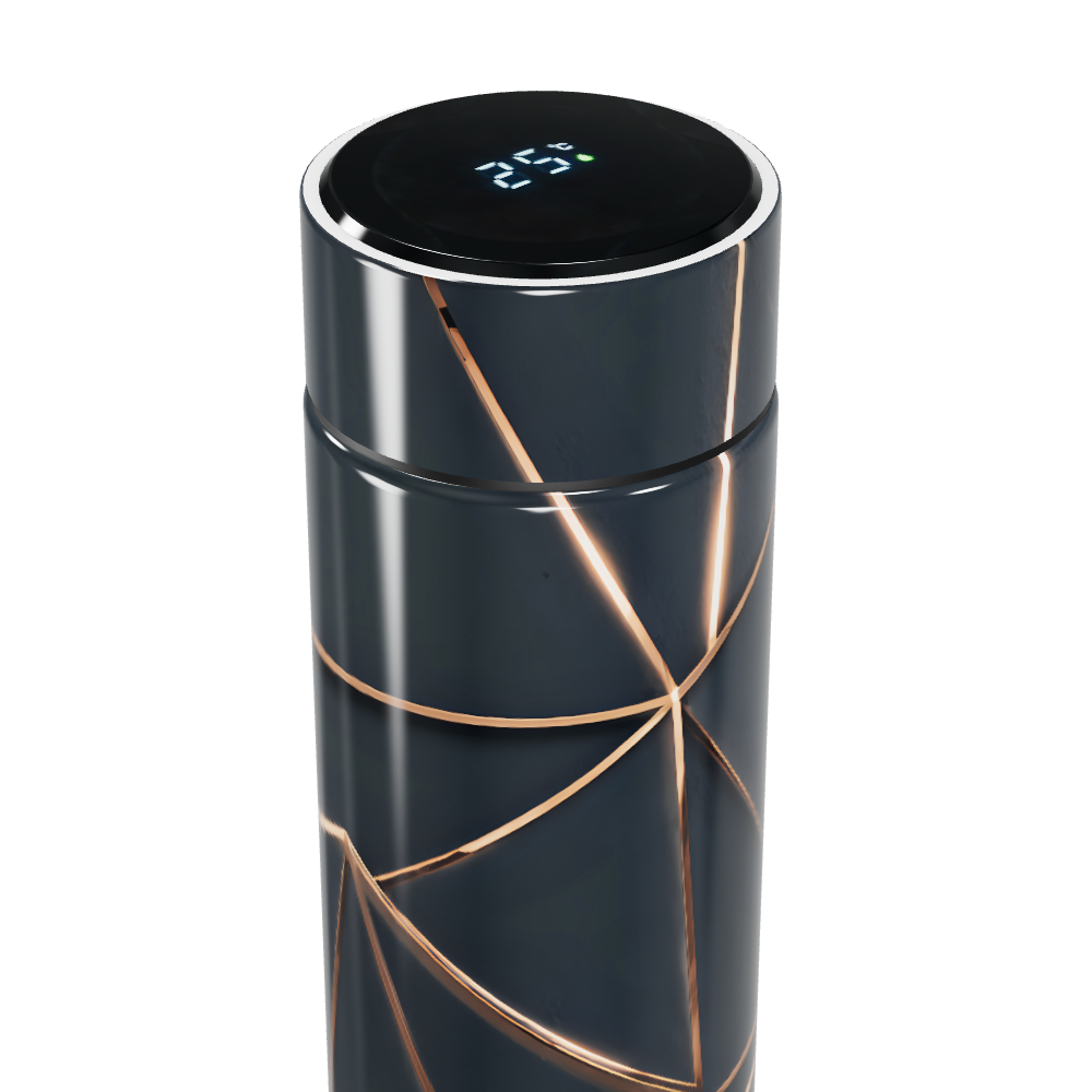 Garrafa Térmica Touch - Preta com Linhas Douradas