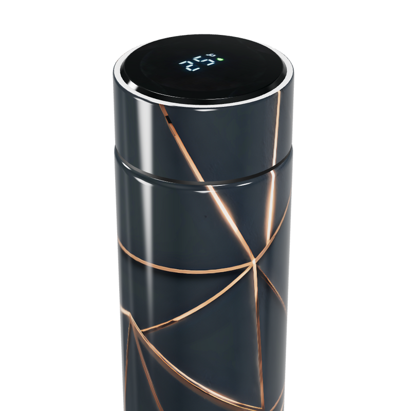 Garrafa Térmica Touch - Preta com Linhas Douradas
