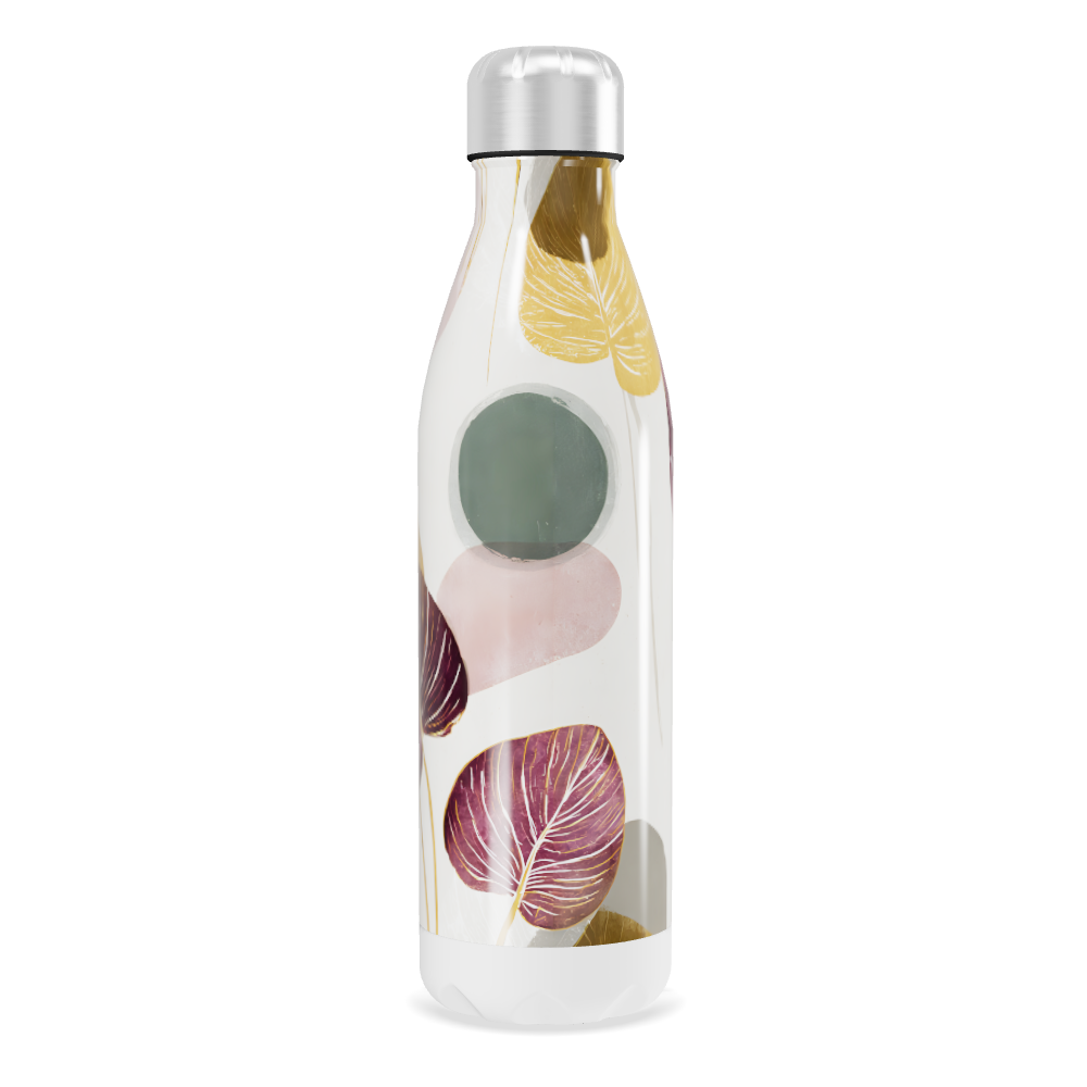 Garrafa Inox Folhas Roxas e Amarelas