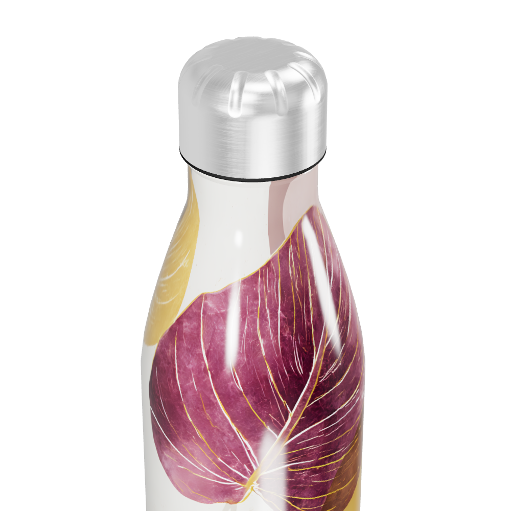 Garrafa Inox Folhas Roxas e Amarelas