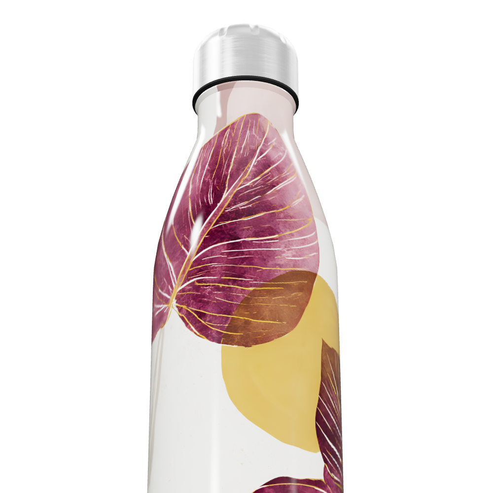 Garrafa Inox Folhas Roxas e Amarelas
