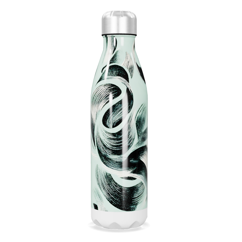 Garrafa Inox Pintura Abstrata Verde e Preto