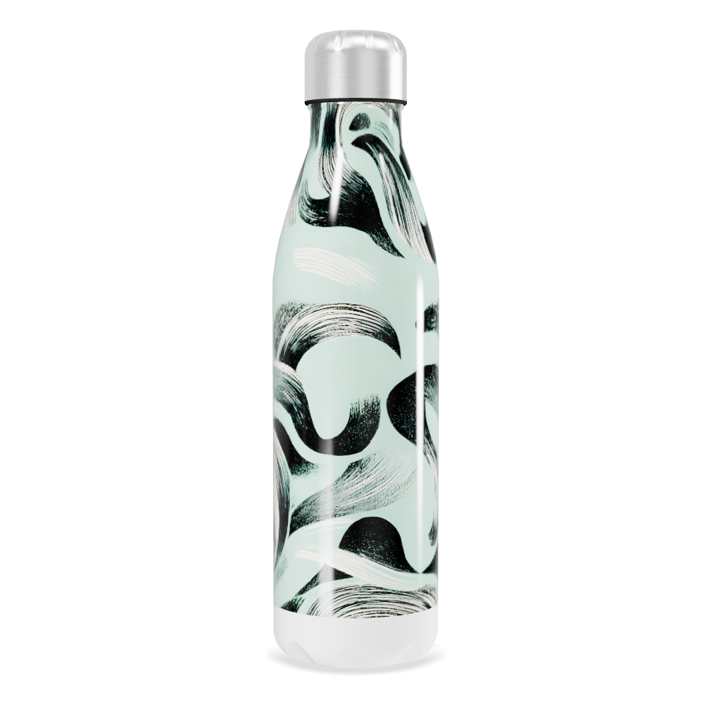 Garrafa Inox Pintura Abstrata Verde e Preto