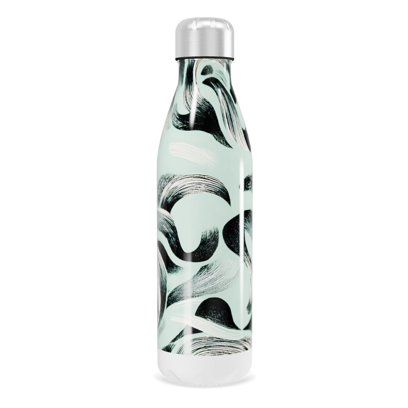 Garrafa Inox Pintura Abstrata Verde e Preto